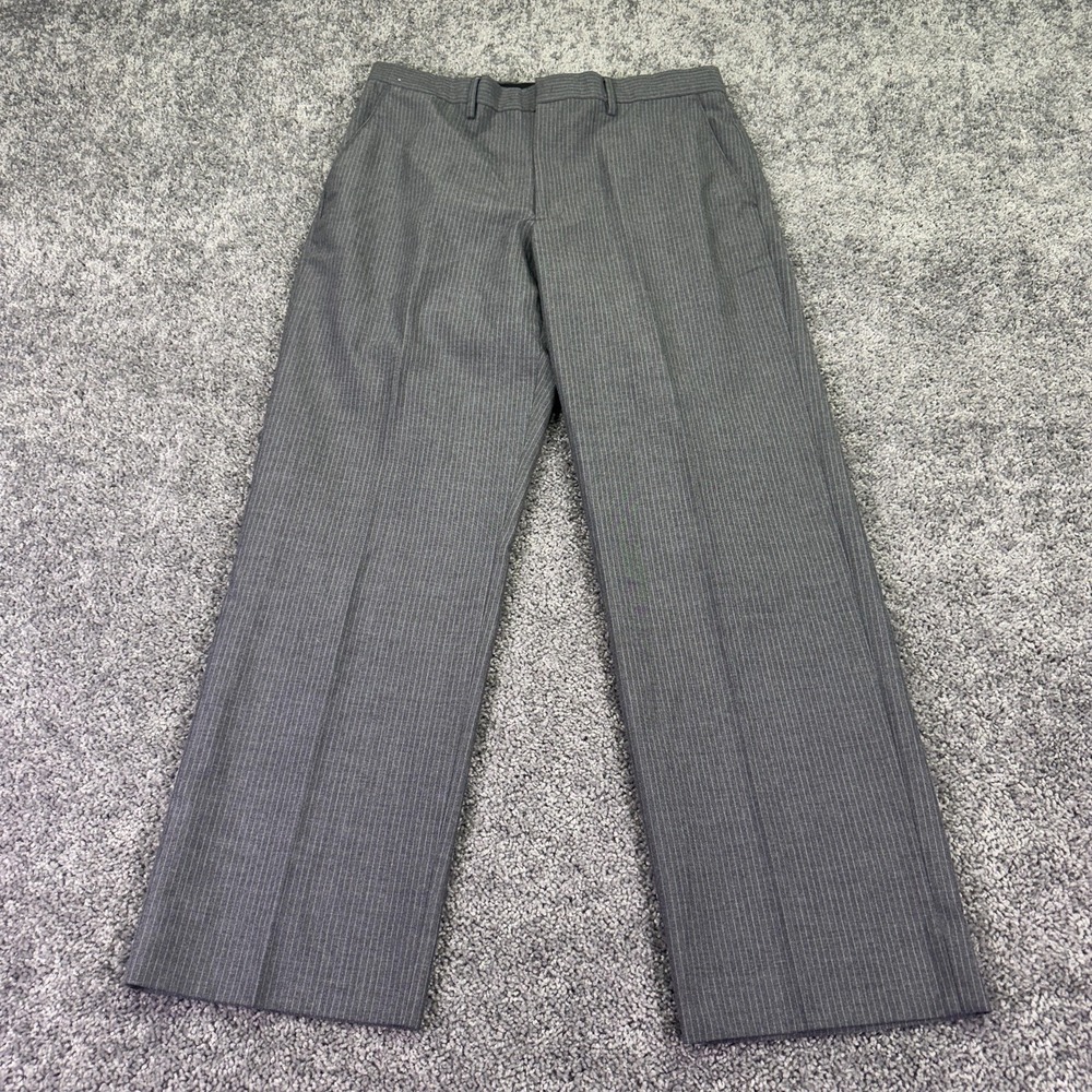 Merona Dress Pants Mens 36x32 Gray Pinstripe Business Office Straight Casual